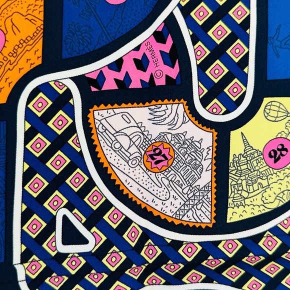 HERMES LE TOUR DU MONDE EN 63 CASES SILK TWILL 90CM SCARF - Picture 7 of 11